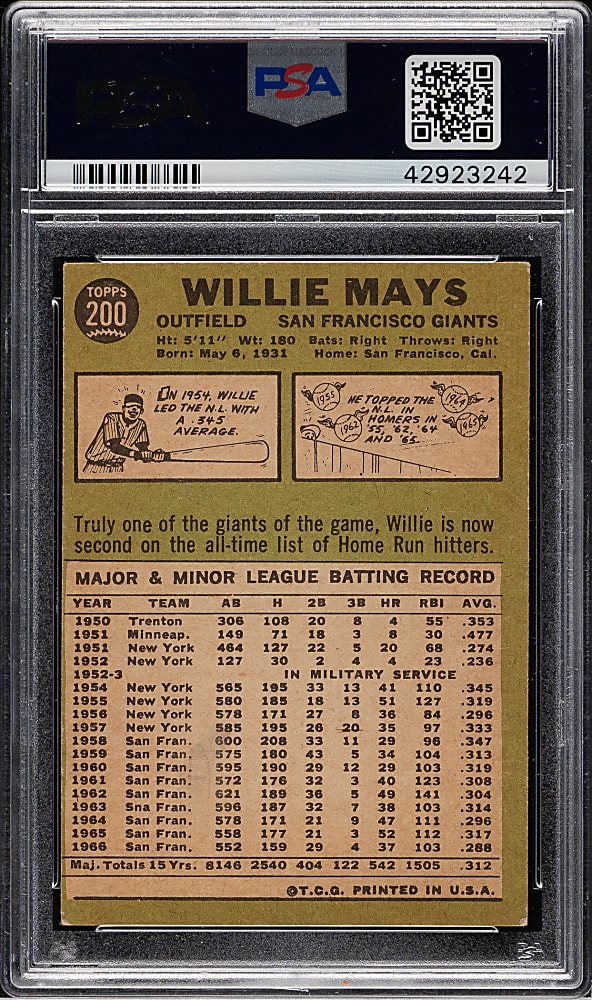 1967 Topps #200 Willie Mays PSA EX 5
