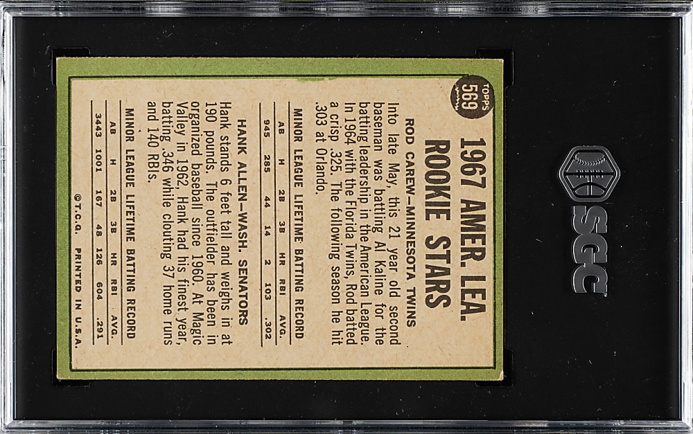 1967 Topps #569 Rod Carew Rookie SGC Authentic