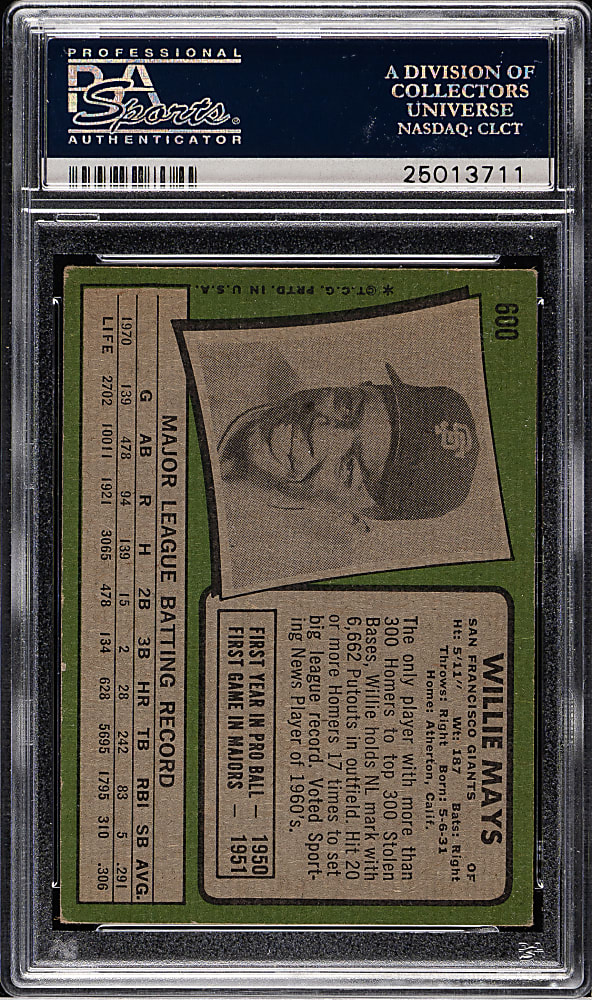 1971 Topps #600 Willie Mays PSA VG-EX 4