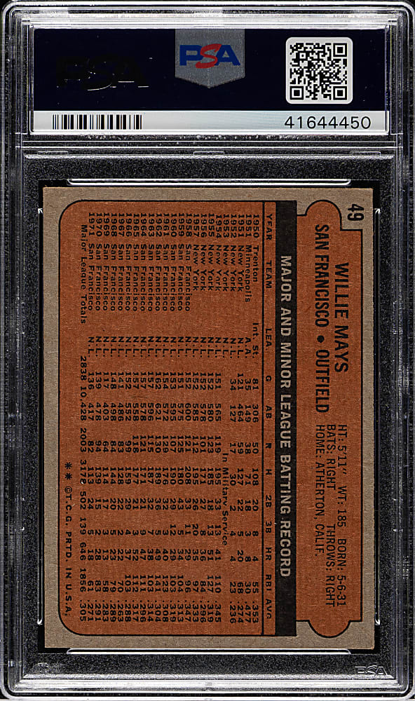 1972 Topps #49 Willie Mays PSA EX 5