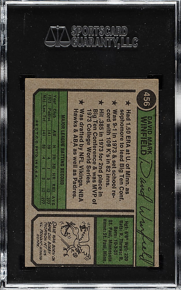 1974 Topps #456 Dave Winfield Rookie SGC EX 60