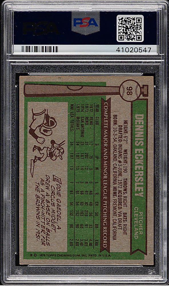 1976 Topps #98 Dennis Eckersley Rookie PSA EX-MT 6
