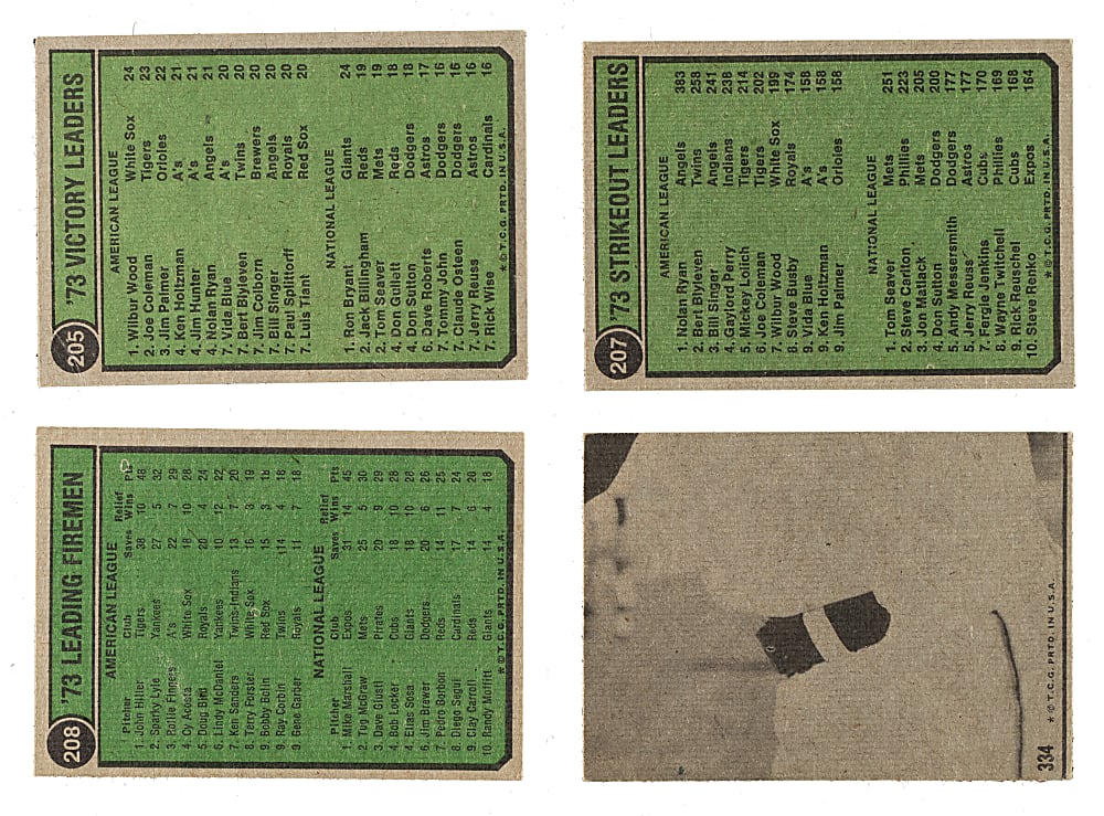 Signed 1974 Topps Leaders Collection (4) Including Ryan, Seaver, Santo, and B. Robinson