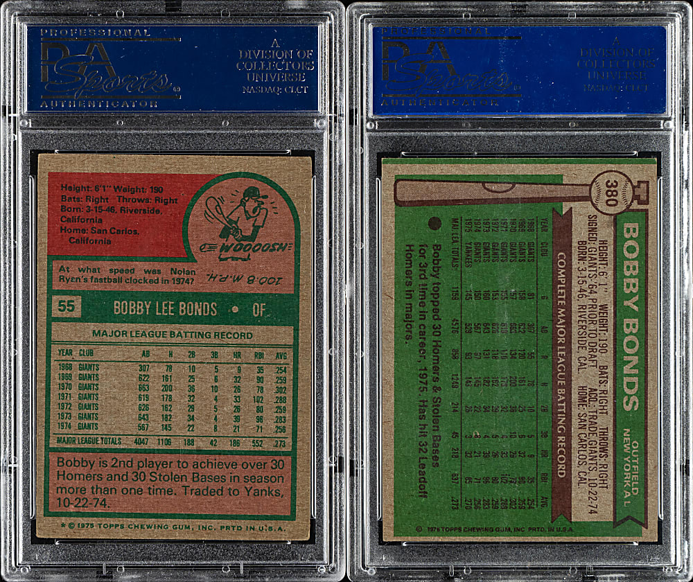 Signed 1975 Topps #55 and 1976 Topps #380 Bobby Bonds Pair - PSA/DNA