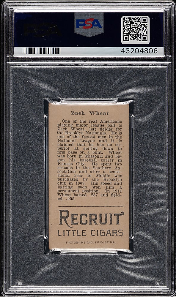 1912 T207 Brown Background Zack Wheat PSA GOOD 2