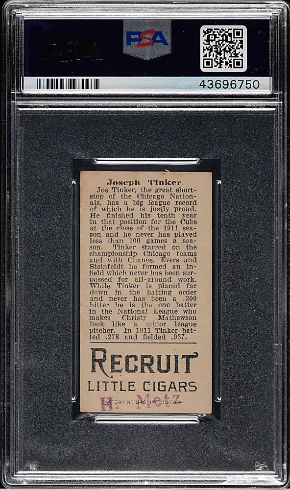 1912 T207 Brown Background Joe Tinker PSA VG-EX 4 (MK)