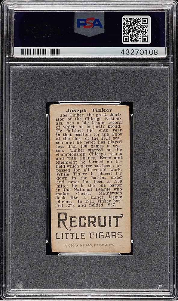 1912 T207 Brown Background Joe Tinker PSA Authentic