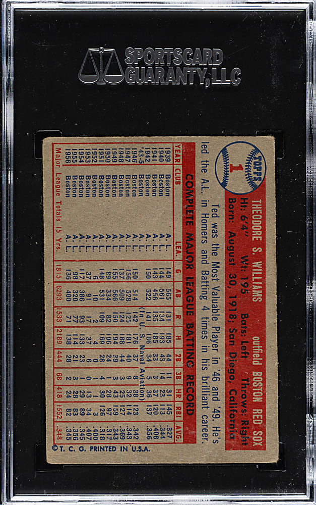1957 Topps #1 Ted Williams SGC VG 3