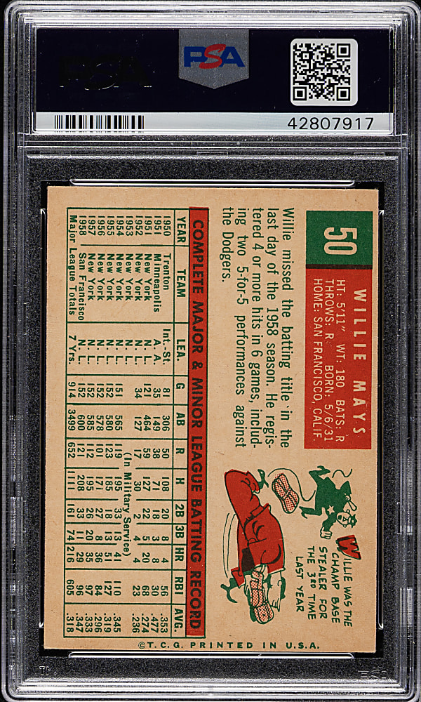 1959 Topps #50 Willie Mays PSA VG-EX 4