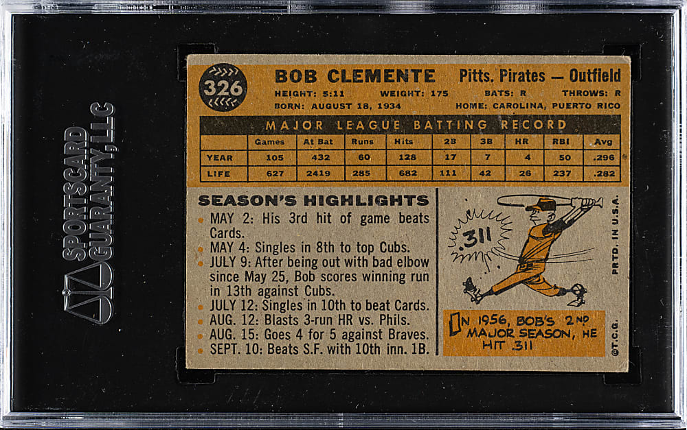 1960 Topps #326 Roberto Clemente SGC VG 3