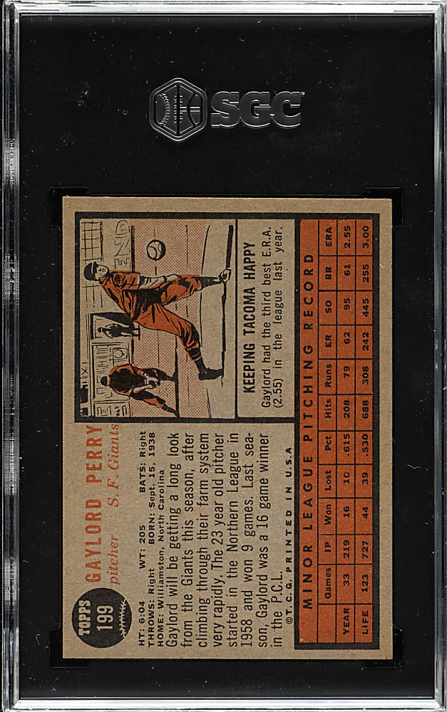 1962 Topps #199 Gaylord Perry Rookie SGC EX+ 5.5