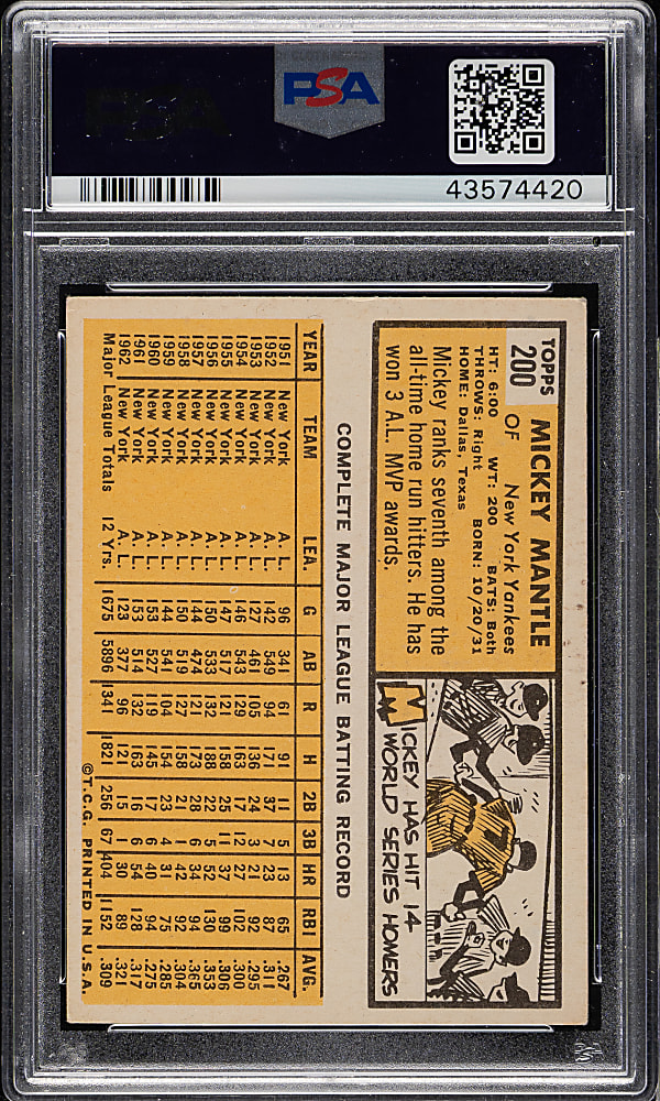 1963 Topps #200 Mickey Mantle PSA VG-EX 4