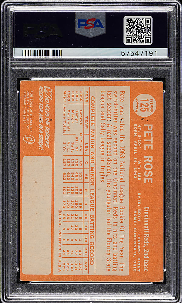 1964 Topps #125 Pete Rose PSA VG 3