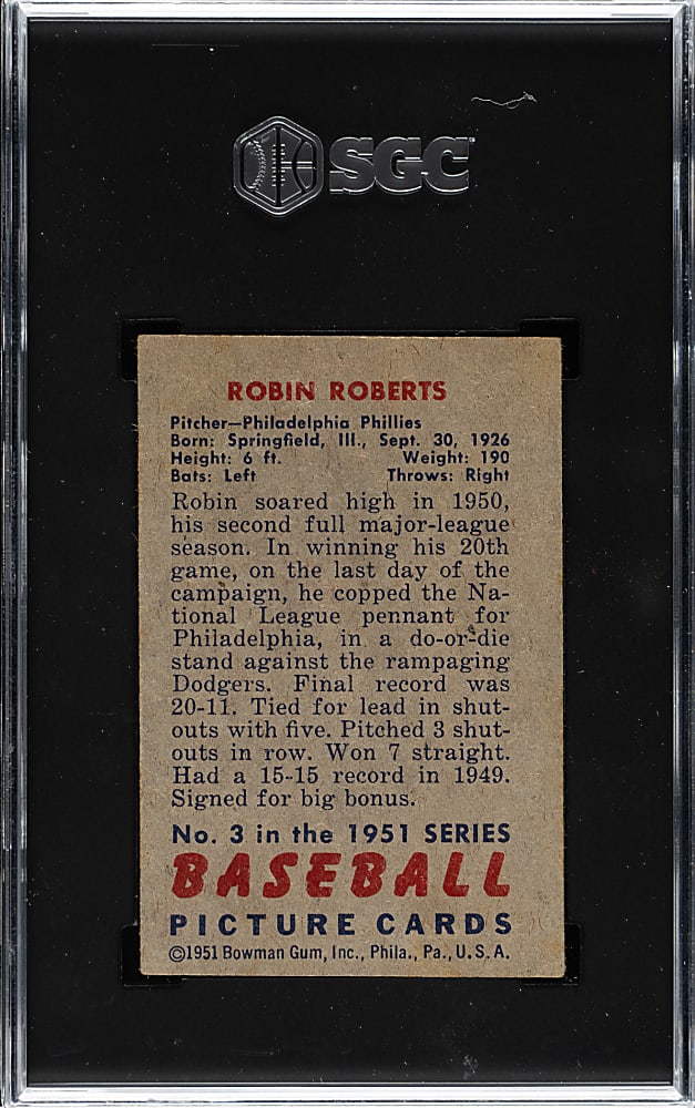 1951 Bowman #3 Robin Roberts SGC VG/EX 4