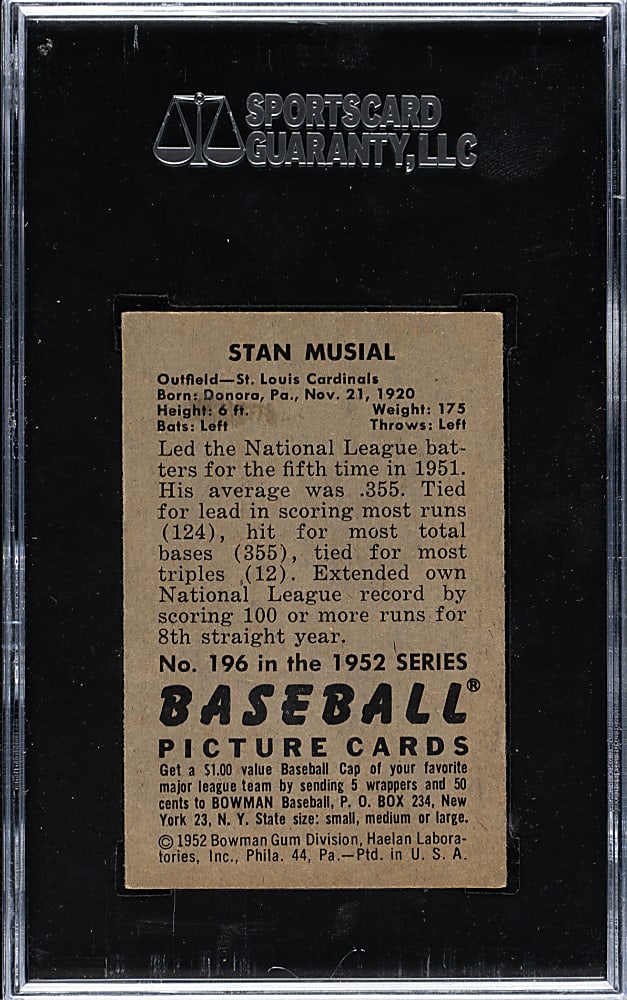 1952 Bowman #196 Stan Musial SGC EX 5