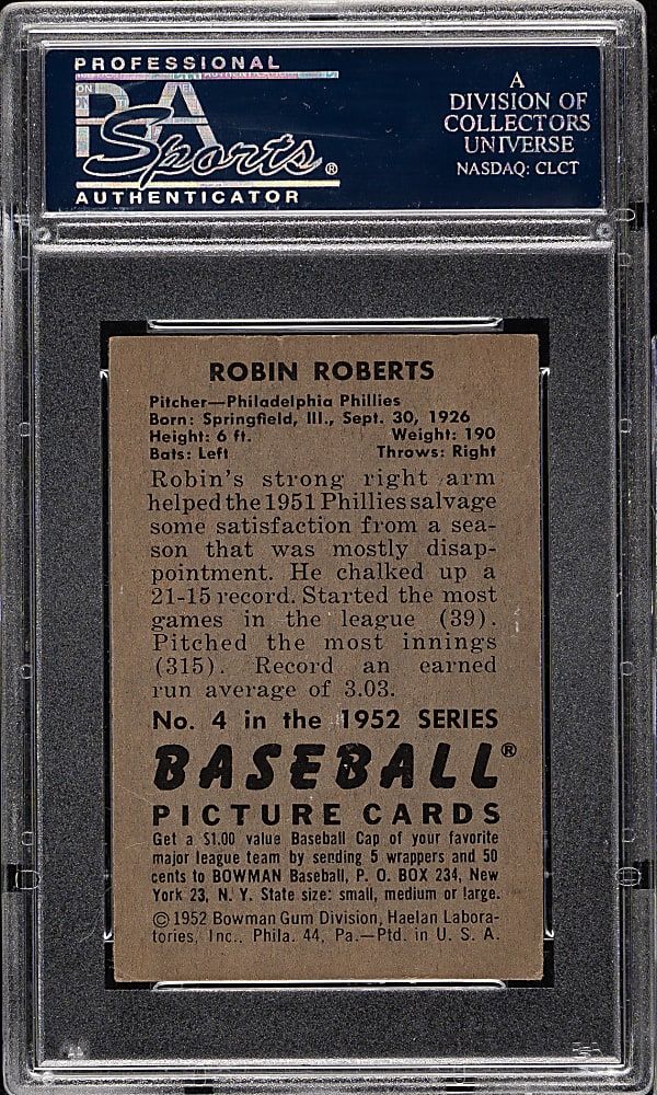 1952 Bowman #4 Robin Roberts PSA VG-EX+ 4.5