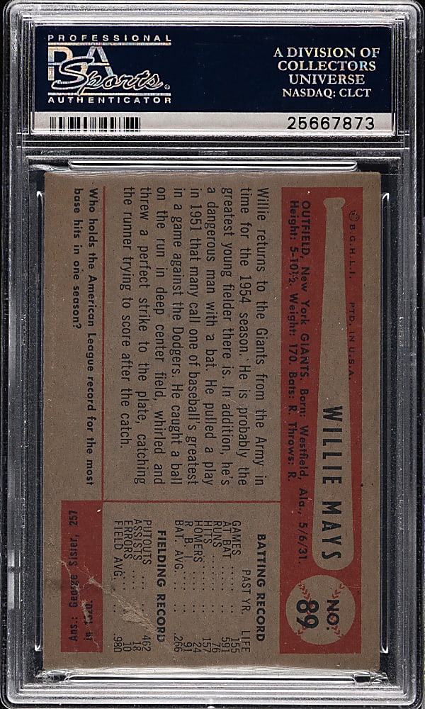 1954 Bowman #89 Willie Mays PSA VG 3