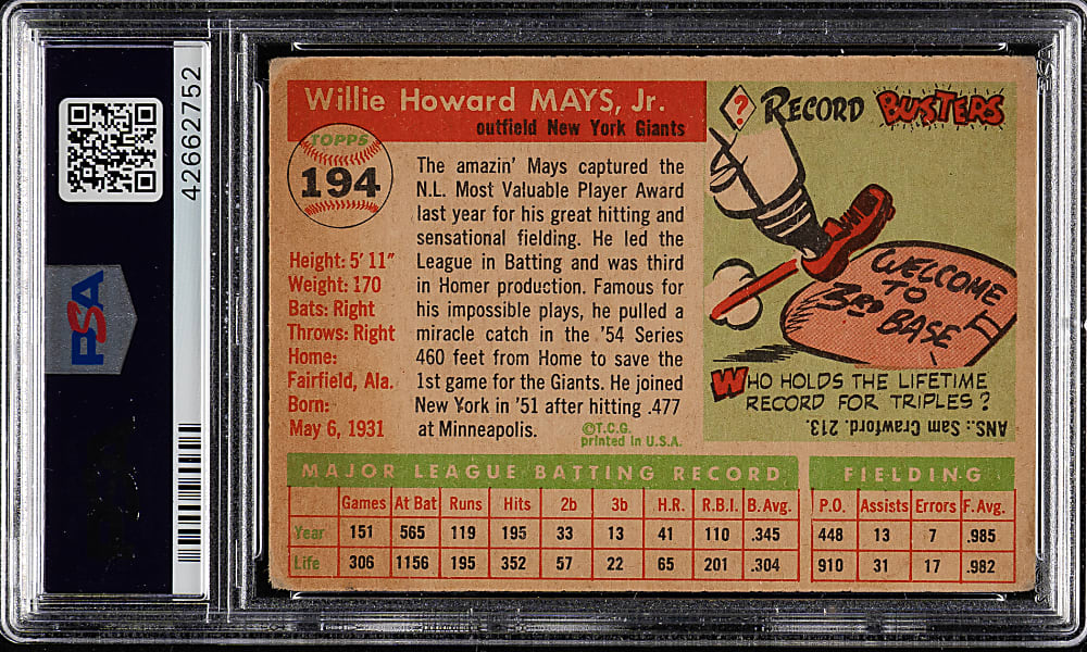 1955 Topps #194 Willie Mays PSA GOOD 2