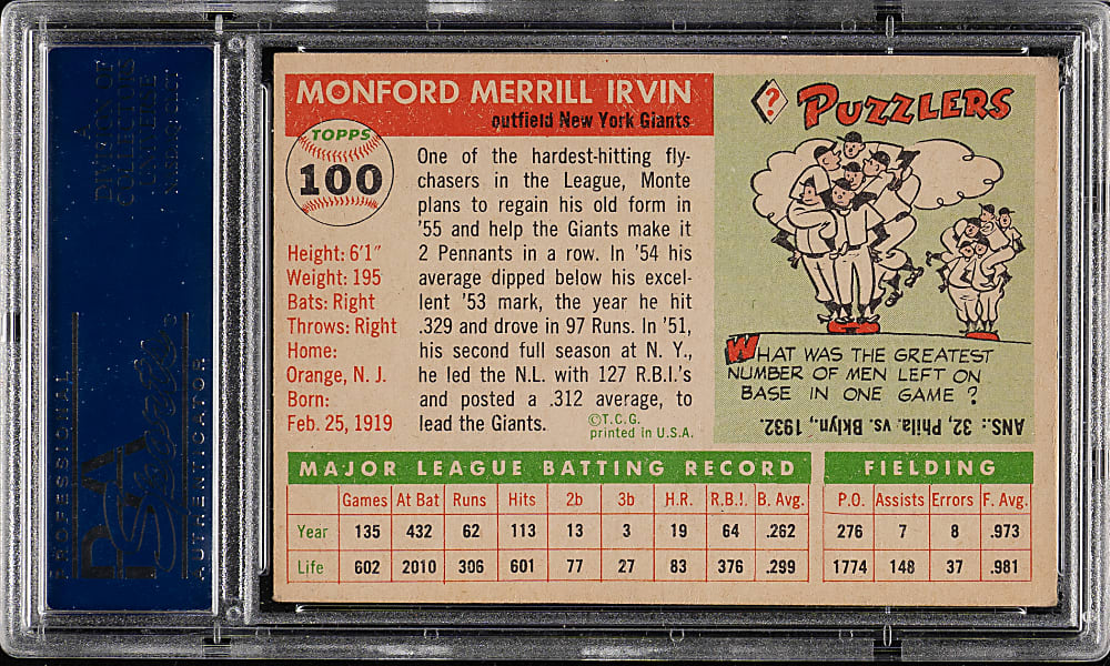 1955 Topps #100 Monte Irvin PSA EX 5