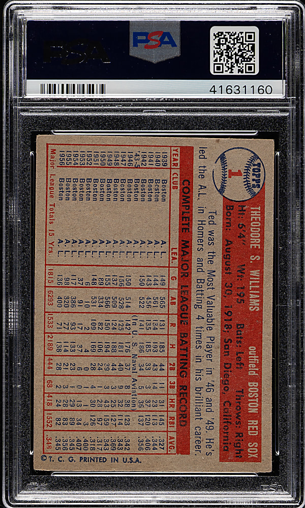 1957 Topps #1 Ted Williams PSA VG 3