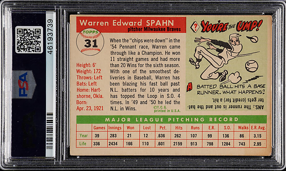 1955 Topps #31 Warren Spahn PSA VG-EX 4
