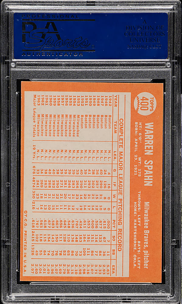 1964 Topps #400 Warren Spahn PSA NM-MT 8