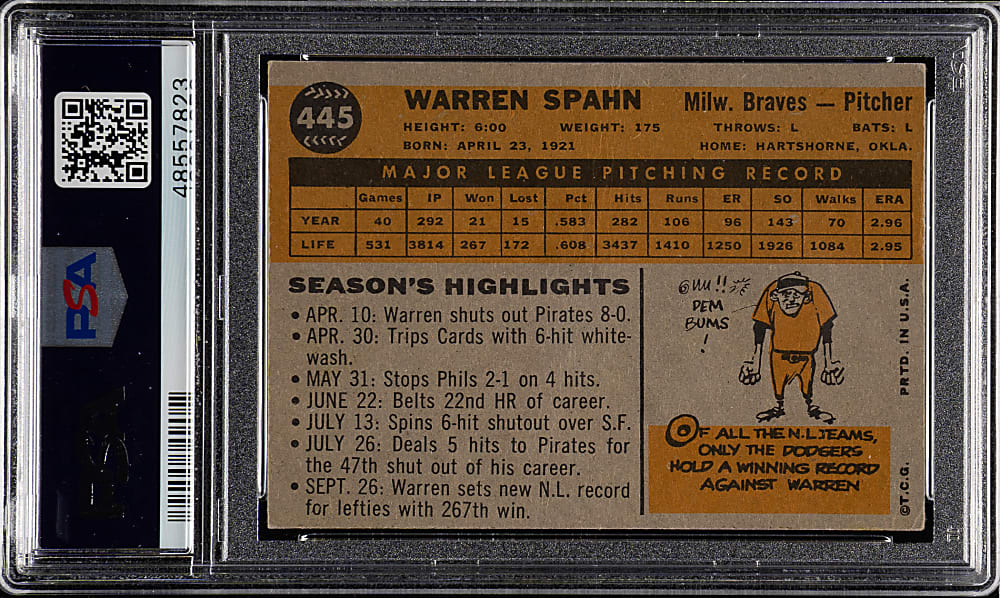 1960 Topps #445 Warren Spahn PSA VG-EX 4