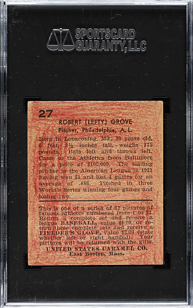 1932 R328 U.S. Caramel #27 Lefty Grove SGC POOR 1