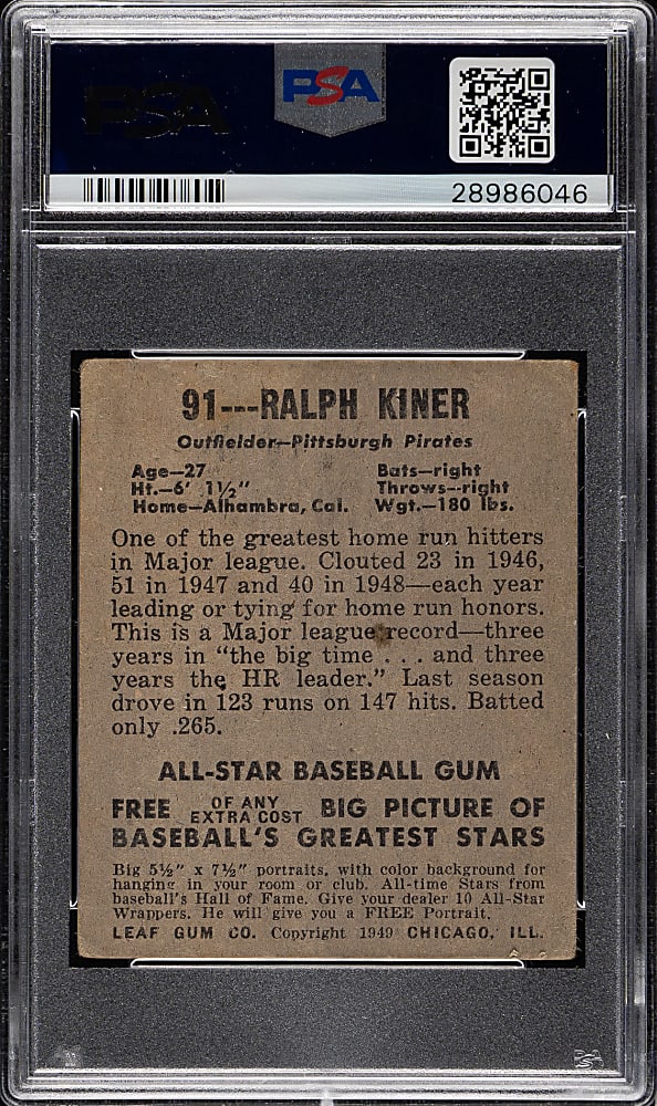 1948-1949 Leaf #91 Ralph Kiner Rookie PSA GOOD 2