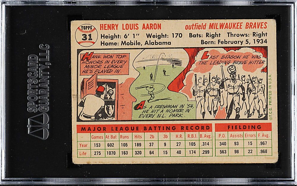 1956 Topps #31 Hank Aaron White Back SGC FAIR 1.5