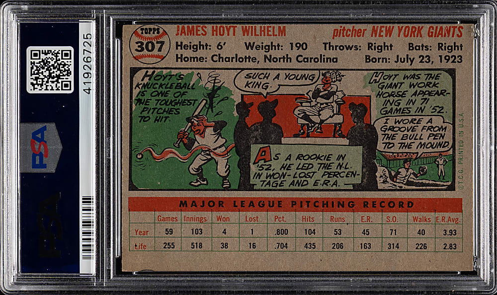 1956 Topps #307 Hoyt Wilhelm PSA NM-MT 8 (MC)