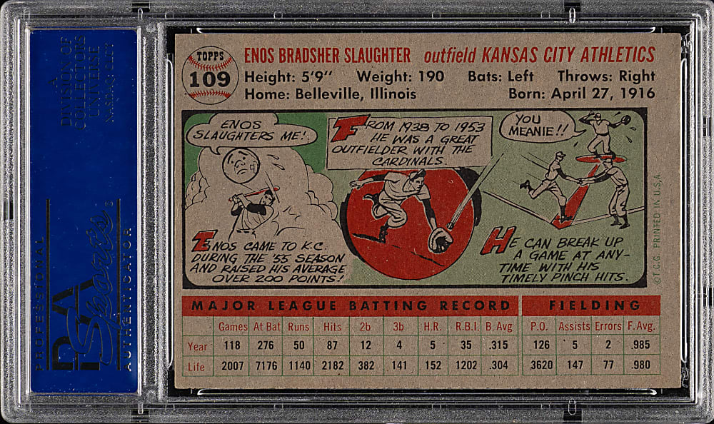 1956 Topps #109 Enos Slaughter Gray Back PSA NM 7
