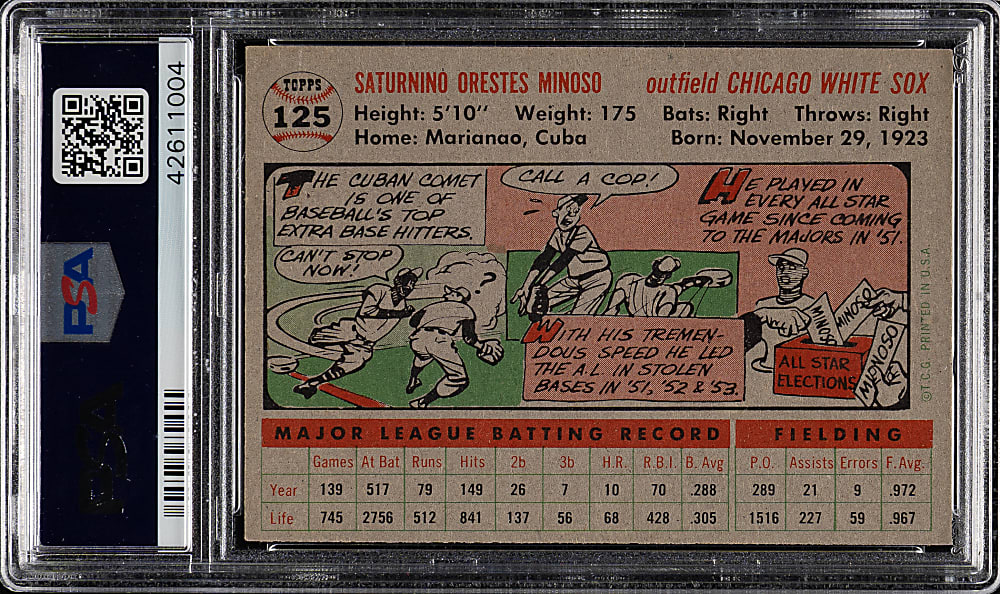 1956 Topps #125 Minnie Minoso Gray Back PSA EX-MT 6