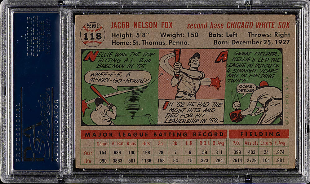 1956 Topps #118 Nellie Fox Gray Back PSA EX 5