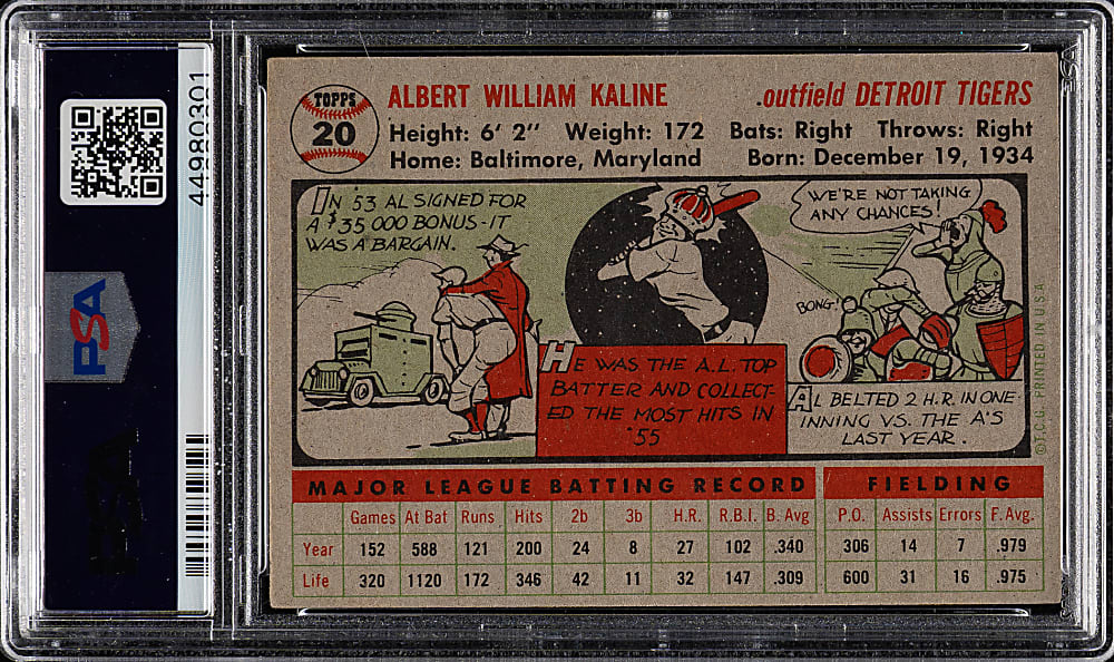 1956 Topps #20 Al Kaline Gray Back PSA EX 5
