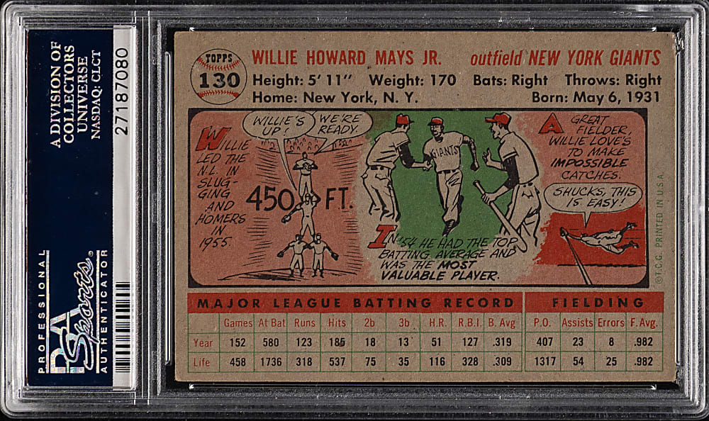 1956 Topps #130 Willie Mays Gray Back PSA VG-EX 4