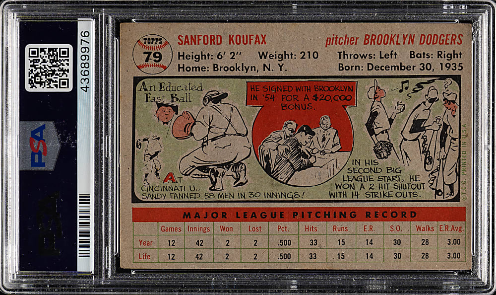 1956 Topps #79 Sandy Koufax Gray Back PSA VG-EX 4