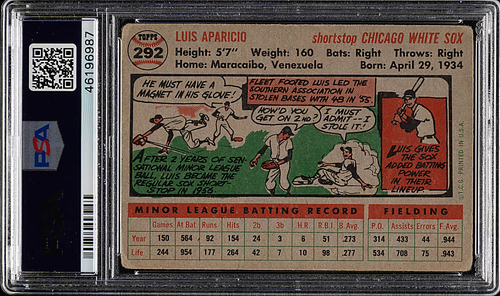 1956 Topps #292 Luis Aparicio Rookie PSA VG-EX 4 (MK)