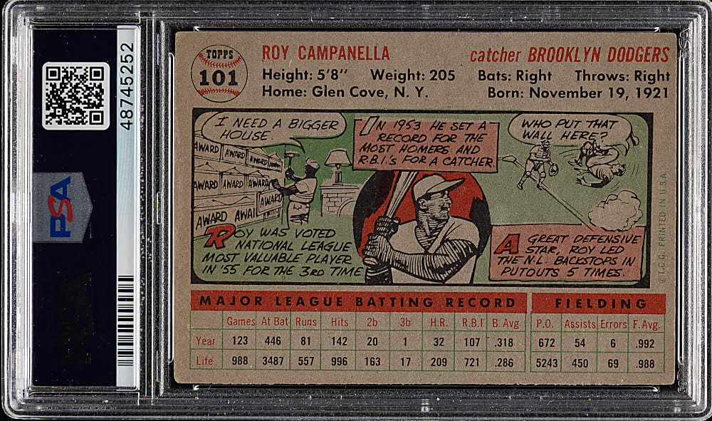 1956 Topps #101 Roy Campanella Gray Back PSA VG 3