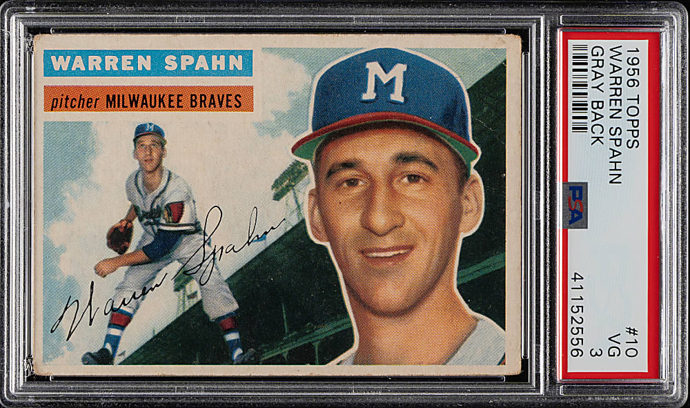 1956 Topps #10 Warren Spahn Gray Back PSA VG 3