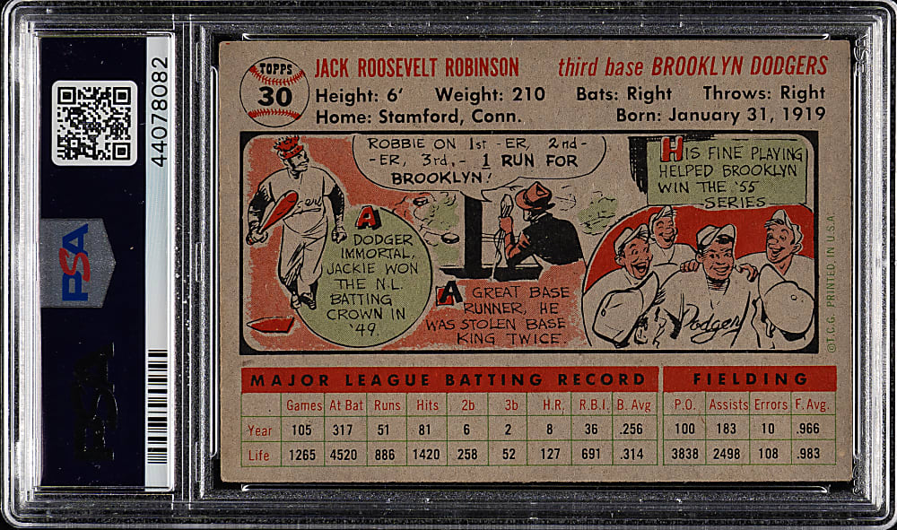1956 Topps #30 Jackie Robinson Gray Back PSA VG+ 3.5