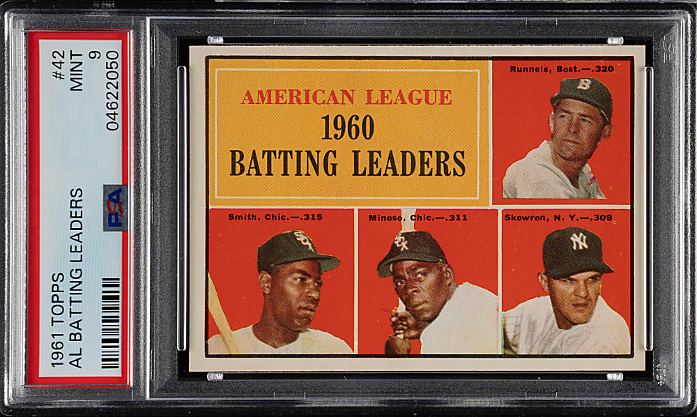 1961 Topps #42 Al Batting Leaders with Minnie Minoso PSA MINT 9