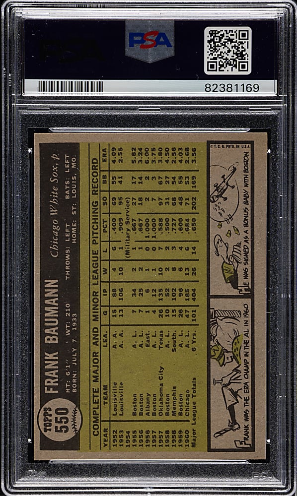 1961 Topps #550 Frank Baumann PSA MINT 9