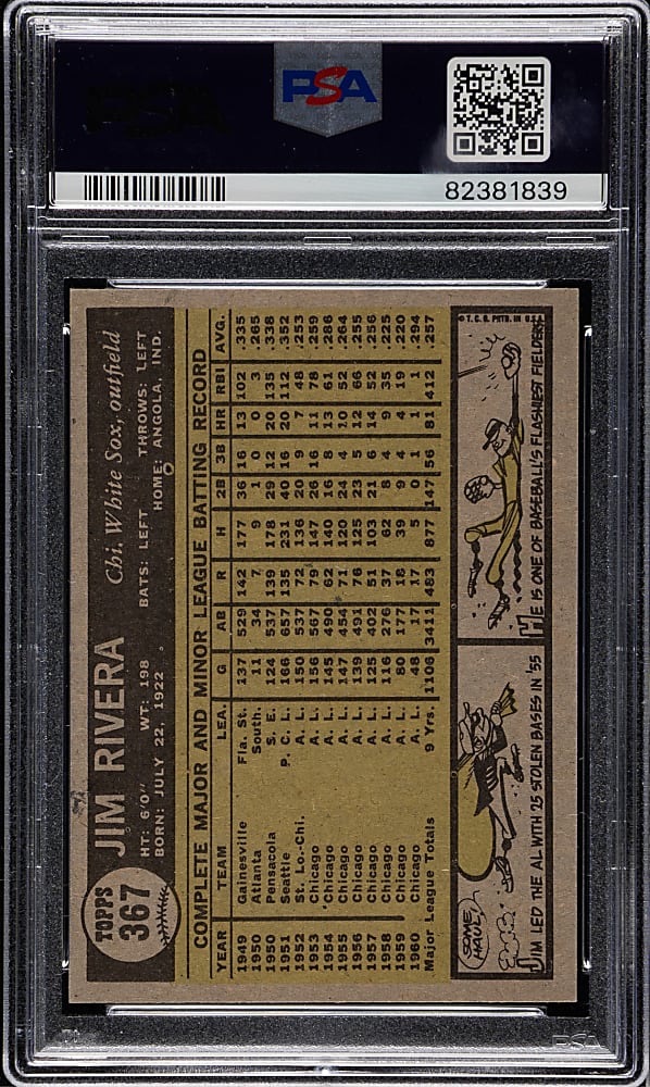 1961 Topps #367 Jim Rivera PSA MINT 9