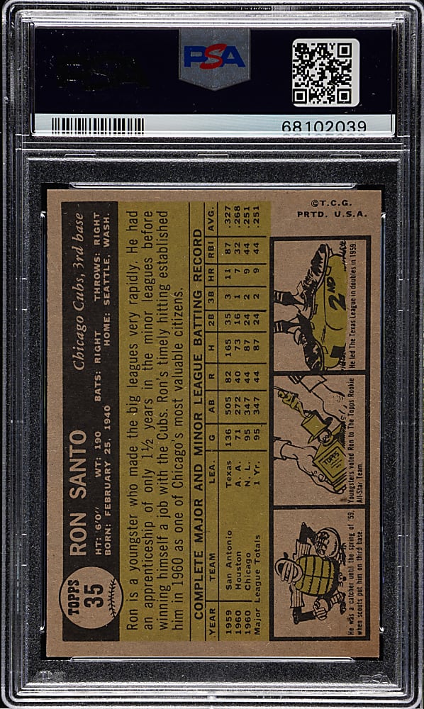 1961 Topps #35 Ron Santo Rookie PSA NM-MT 8