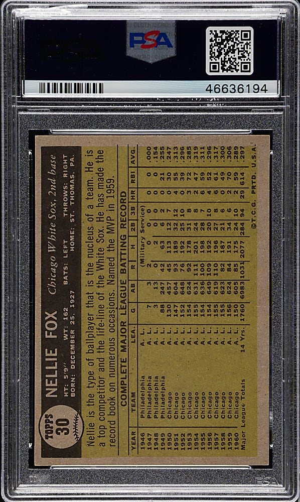 1961 Topps #30 Nellie Fox PSA NM-MT 8