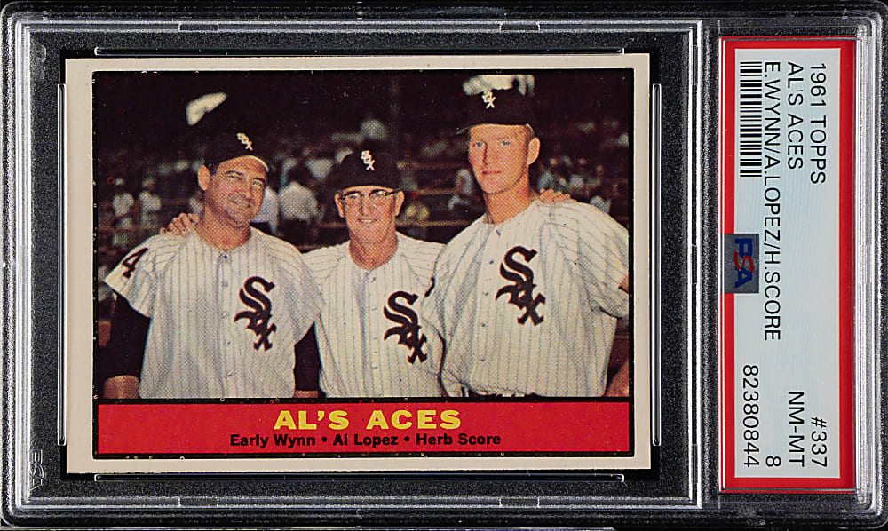 1961 Topps #337 Al Lopez/Early Wynn/Score PSA NM-MT 8