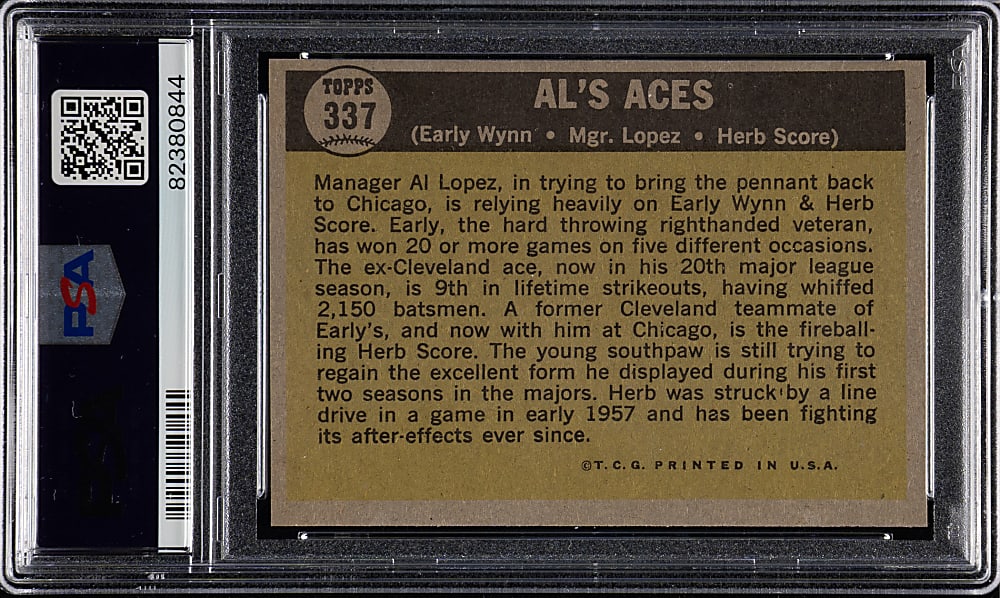 1961 Topps #337 Al Lopez/Early Wynn/Score PSA NM-MT 8