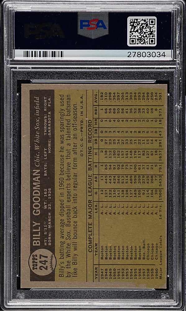 1961 Topps #247 Billy Goodman PSA NM-MT 8