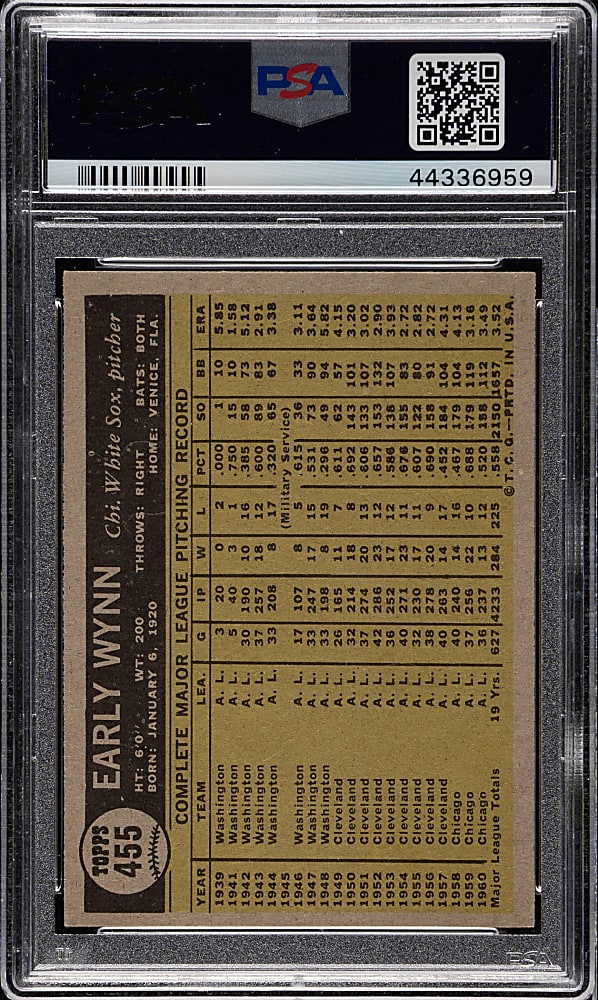 1961 Topps #455 Early Wynn PSA NM-MT 8